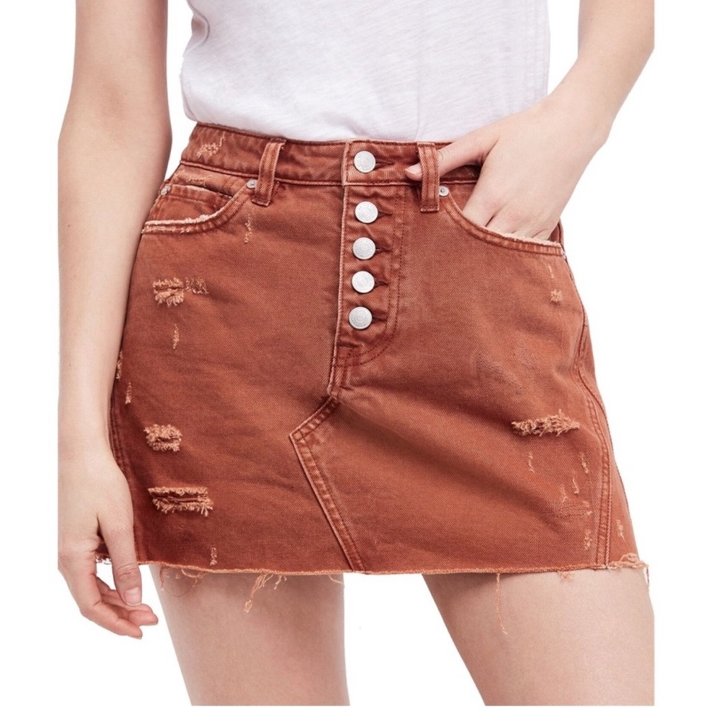 FREE PEOPLE High Waisted Denim A-Line Mini Skirt